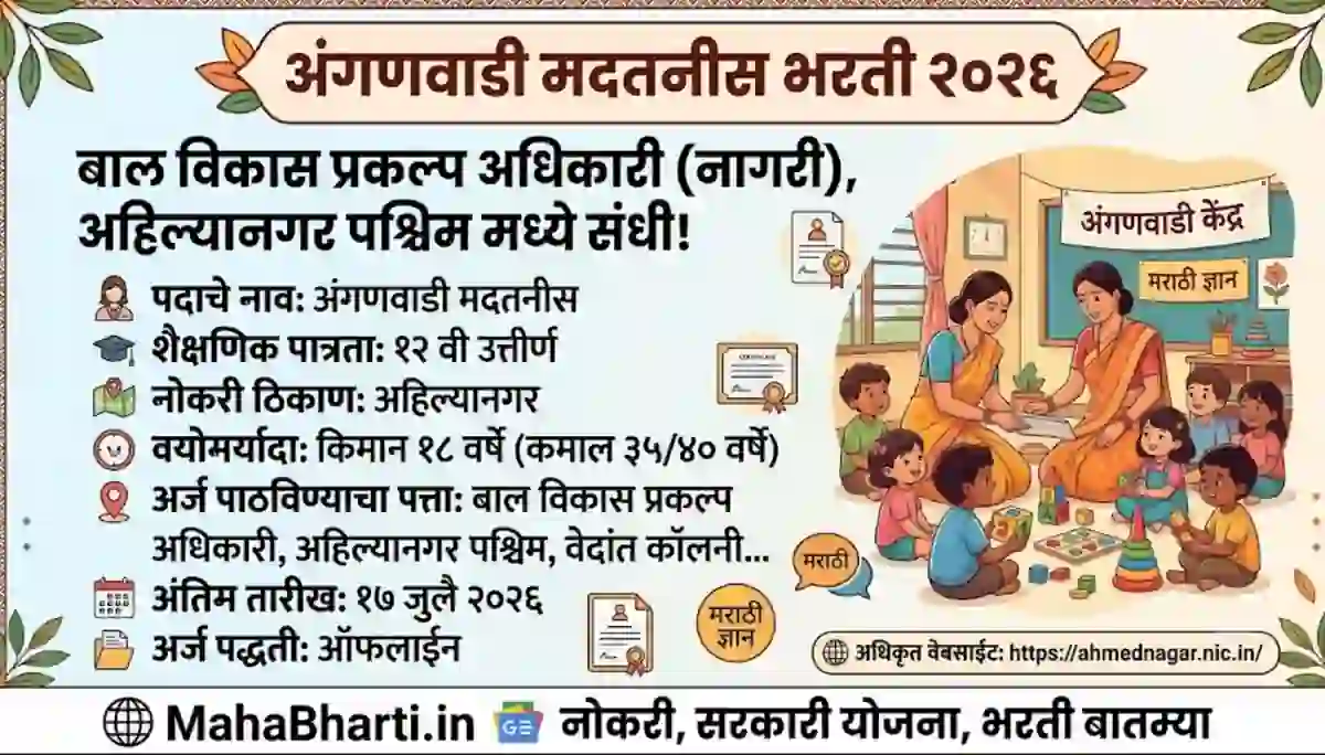 खुशखबर! 12वी पास महिलांना अंगणवाडीत नोकरीची संधी, अर्ज सुरु – Anganwadi Recruitment 2026