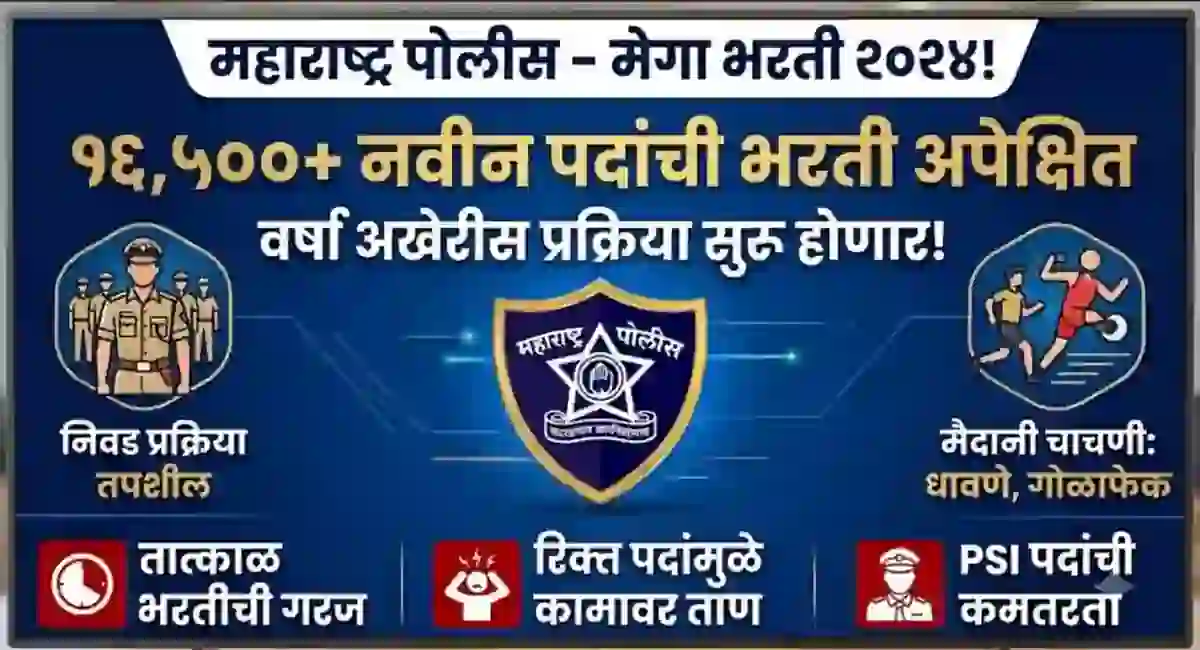 राज्यात पोलीसांची तब्बल १६,५०० पदांची नवीन भरती प्रक्रिया होणार!- Maharashtra Police Bharti 2026 – 2027