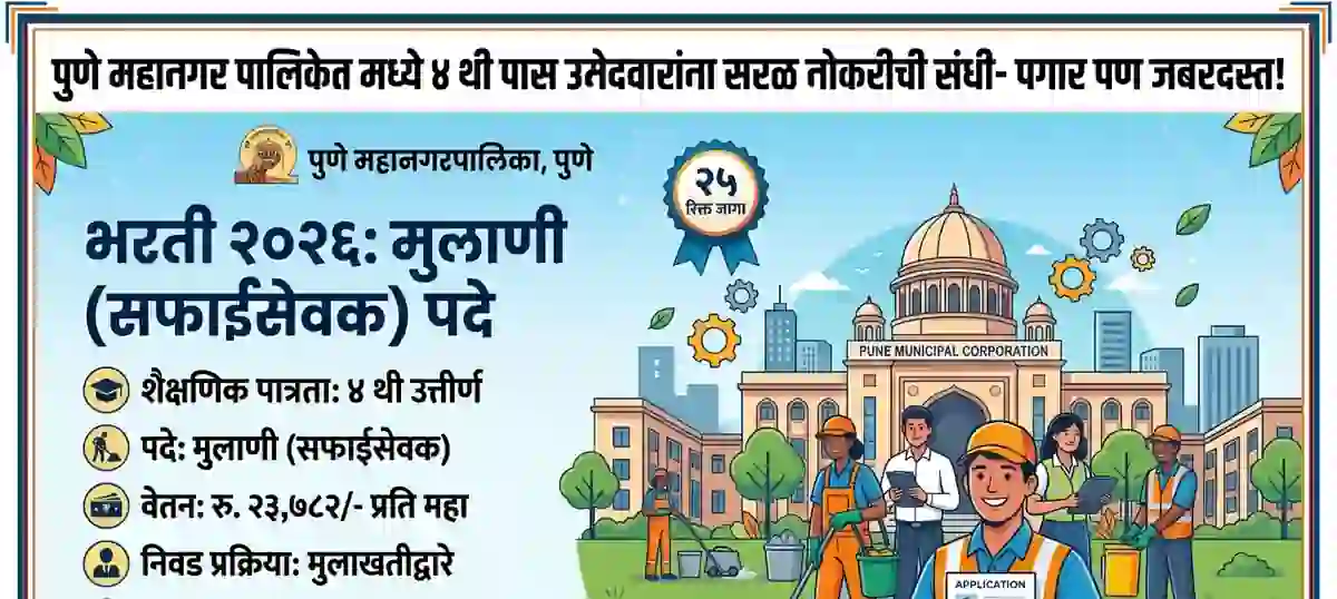 ४ थी पास उमेदवारांना पुणे महानगर पालिकेत सरळ नोकरीची संधी – Pune Mahanagar Palika Interviews