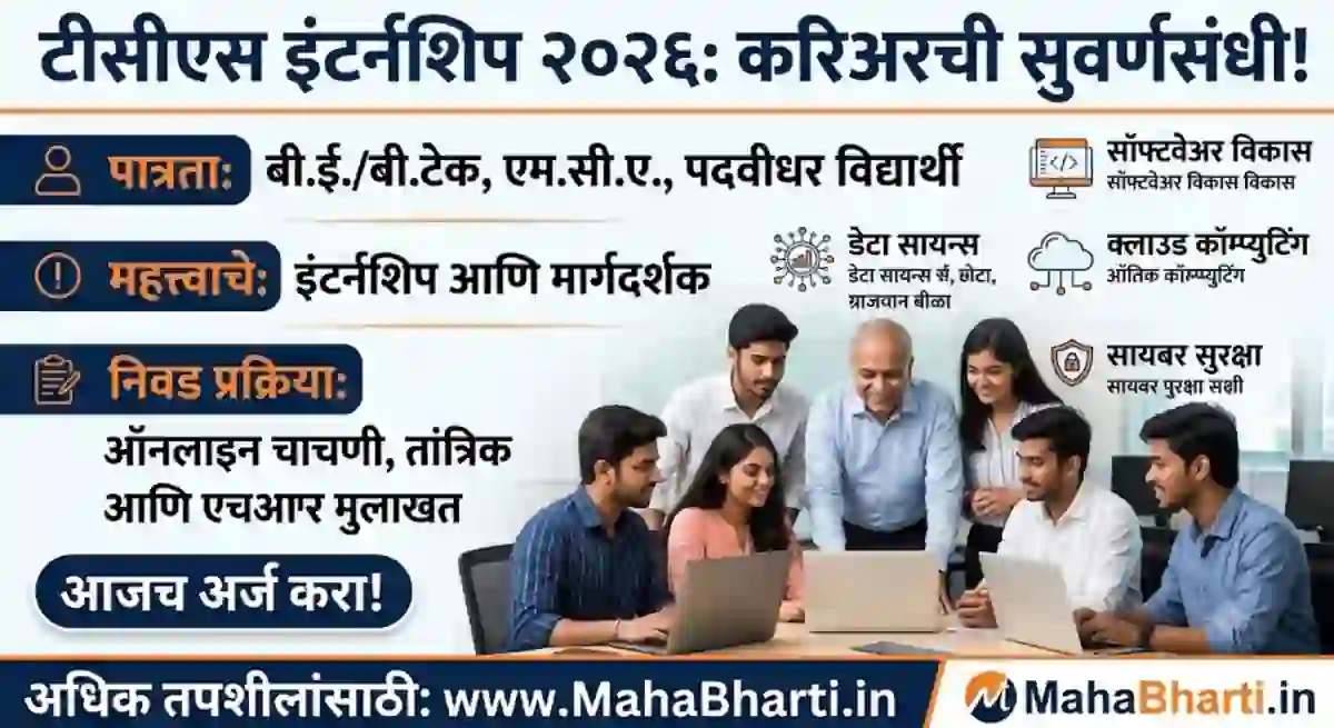 TCS मध्ये इंटर्नशिप सुरु, विविध स्किल्स सोबतच पगार सुद्धा मिळणार! पूर्ण माहिती आणि अर्ज लिंक – TCS Internship 2026 Registration Online
