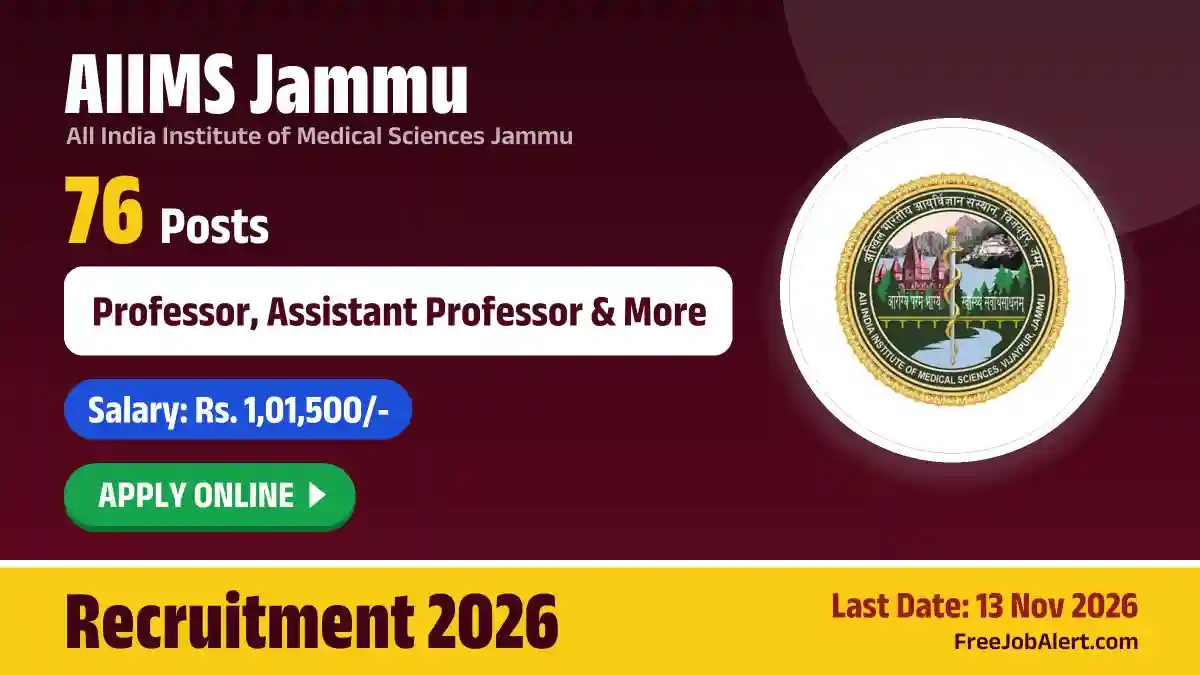 AIIMS Jammu Faculty Recruitment 2026 – Apply Online for 76 Professor, Assistant Professor and More Posts