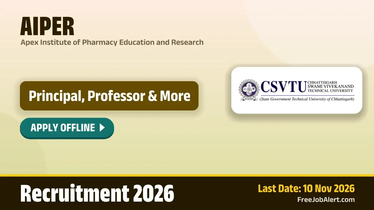 AIPER Recruitment 2026 – Apply Offline for 14 Principal, Professor and More Posts