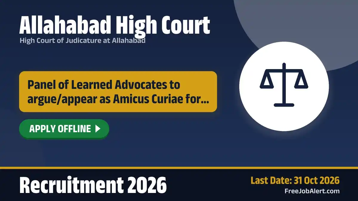 Allahabad High Court Panel of Learned Advocates to argue/appear as Amicus Curiae for the criminal cases Recruitment 2026 – Apply Offline Allahabad High Court Panel of Learned Advocates to argue/appear as Amicus Curiae for the criminal cases Recruitment 2026 – Apply Offline