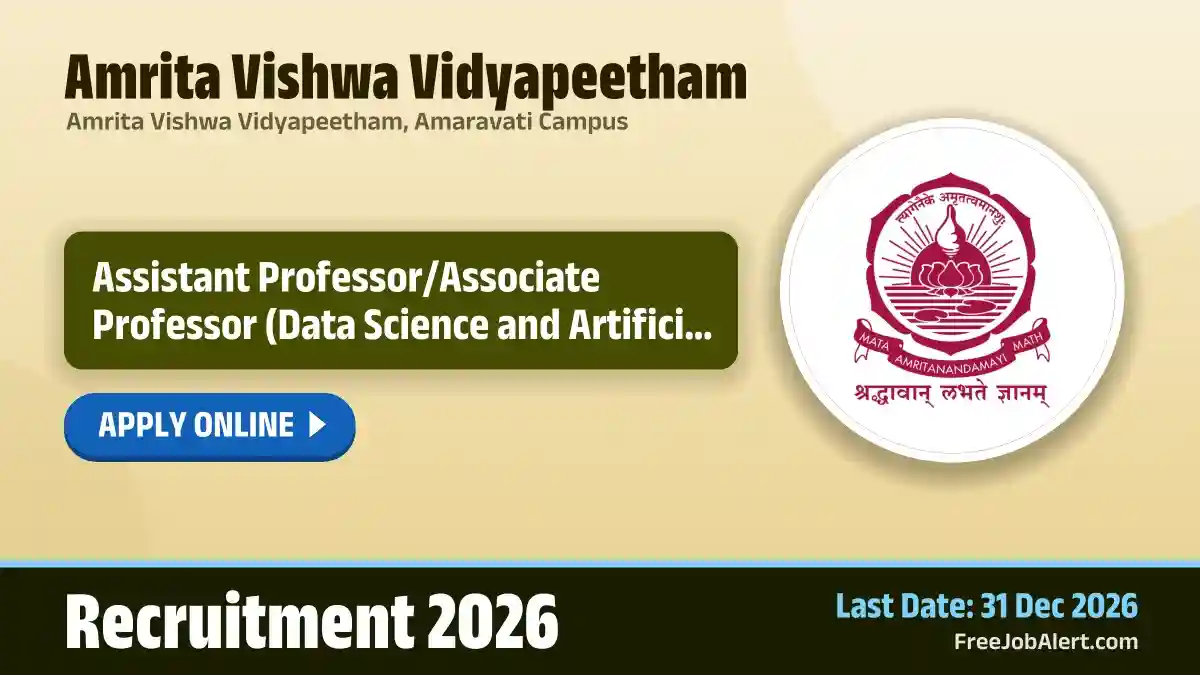 Amrita Vishwa Vidyapeetham Assistant Professor/Associate Professor Recruitment 2026 – Apply Online
