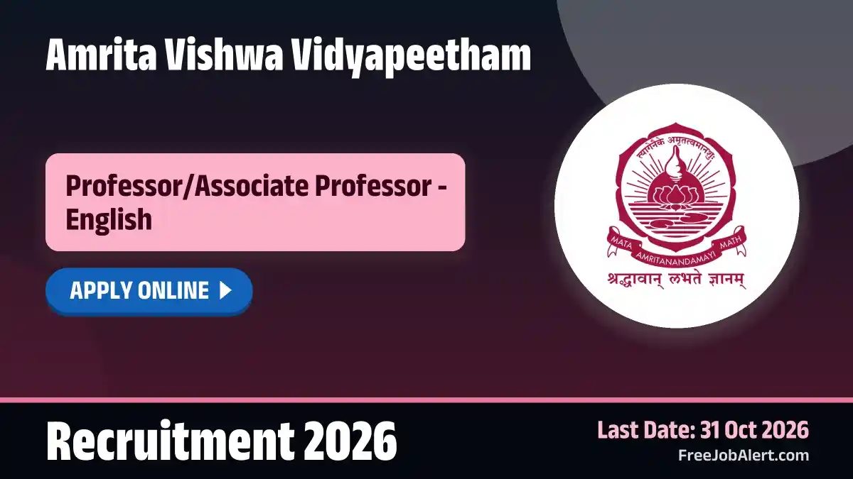 Amrita Vishwa Vidyapeetham Professor/Associate Professor - English Recruitment 2026 – Apply Online