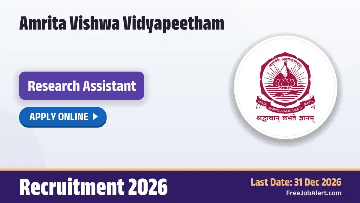 Amrita Vishwa Vidyapeetham Research Assistant (Green Hydrogen Lab) Recruitment 2026 – Apply Online