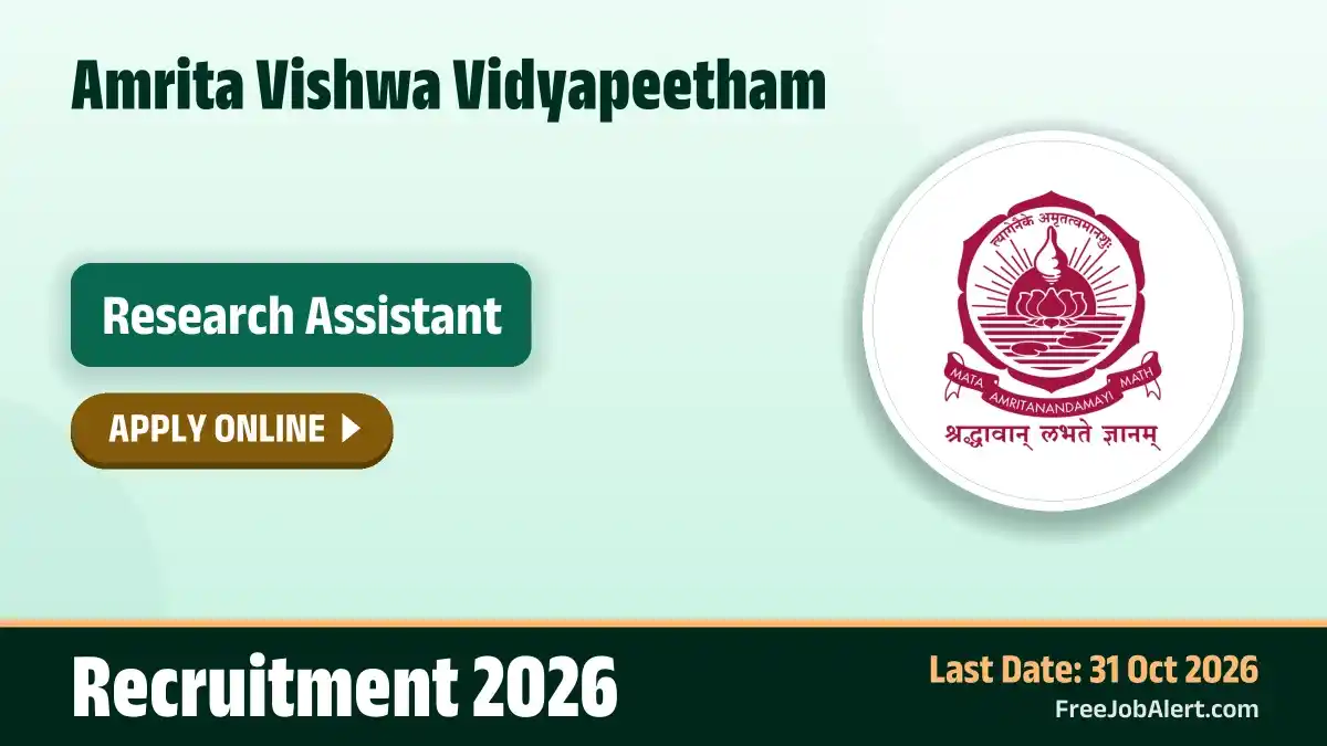 Amrita Vishwa Vidyapeetham Research Assistant Recruitment 2026 – Apply Online Amrita Vishwa Vidyapeetham Research Assistant Recruitment 2026 – Apply Online