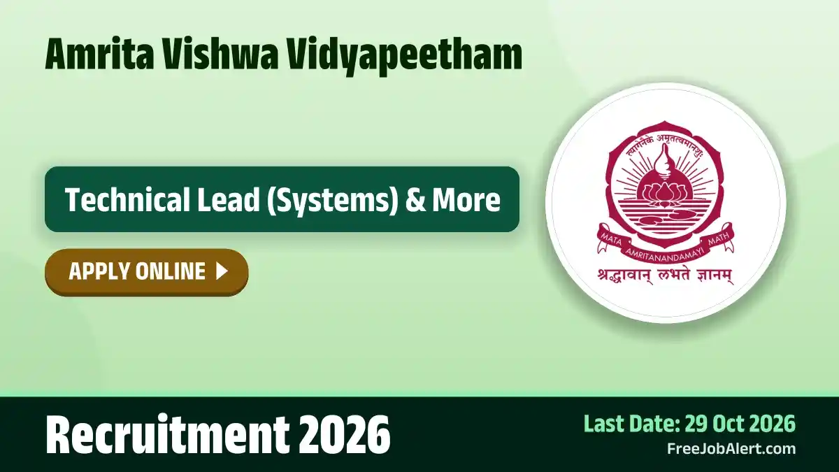Amrita Vishwa Vidyapeetham Technical Lead Recruitment 2026 – Apply Online