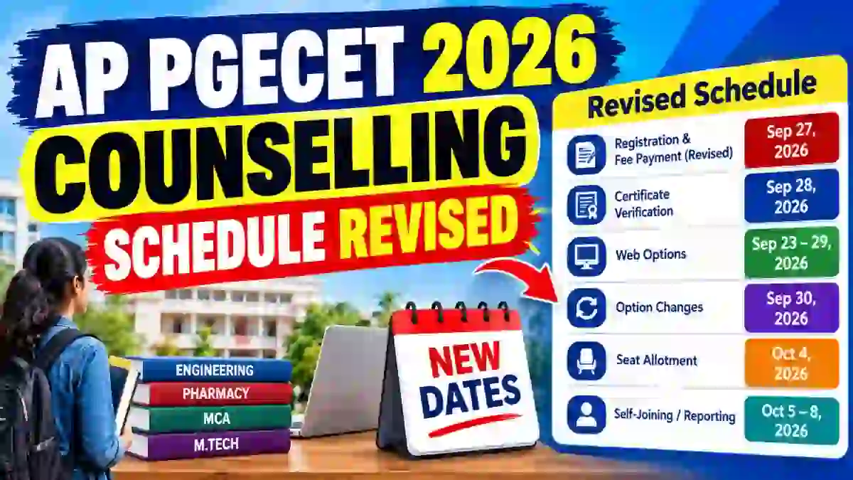 AP PGECET 2026 Counselling Revised Schedule - Check Registration Last Date Online @ apsche.ap.gov.in AP PGECET 2026 Counselling Revised Schedule - Check Registration Last Date Online @ apsche.ap.gov.in
