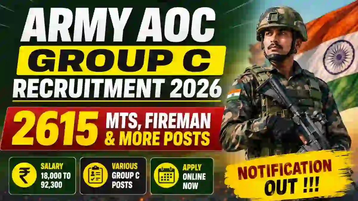 Army AOC Group C Recruitment 2026 Notification Out - Apply Online for 2615 MTS, Fireman and More Posts