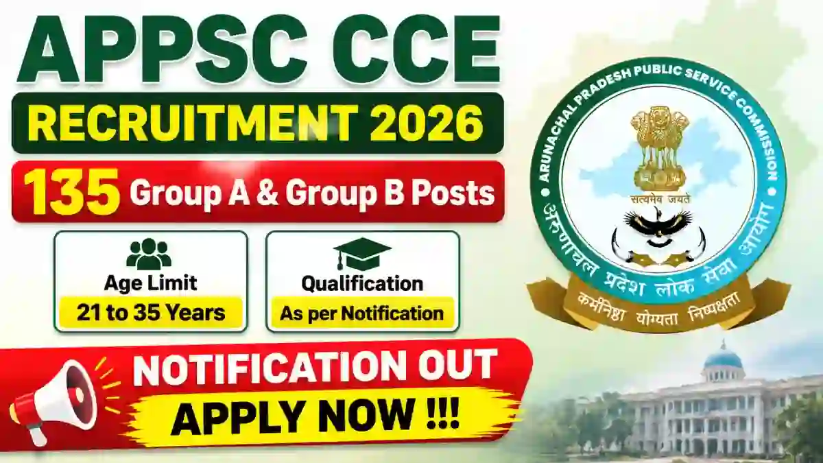 Arunachal Pradesh APPSC CCE Recruitment 2026 Notification Out - Apply Online for 135 Group A & Group B Posts Arunachal Pradesh APPSC CCE Recruitment 2026 Notification Out - Apply Online for 135 Group A & Group B Posts