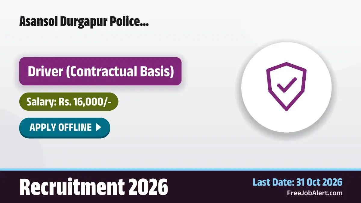 Asansol Durgapur Police Commissionerate Driver Recruitment 2026 – Apply Offline for 15 Posts