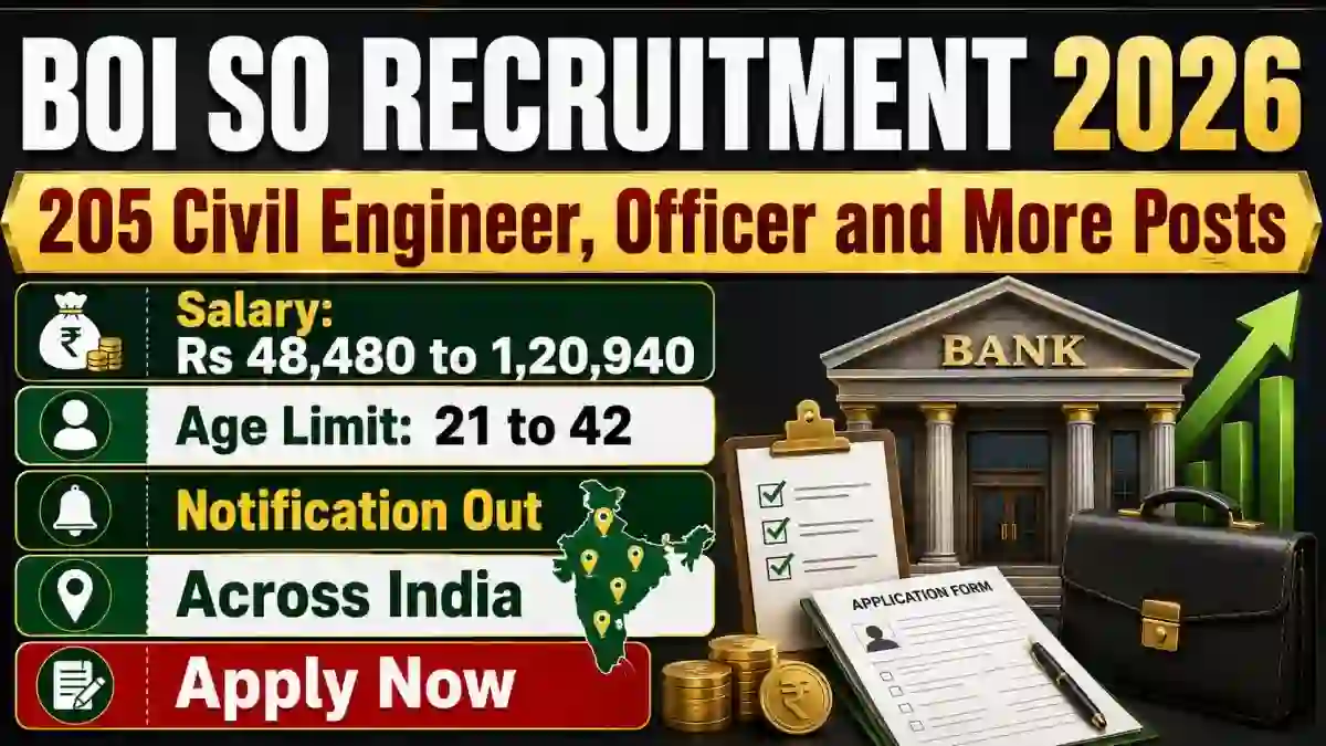 Bank of India SO Recruitment 2026 Notification Out - Apply Online for 205 Civil Engineer, Officer and More Posts Bank of India SO Recruitment 2026 Notification Out - Apply Online for 205 Civil Engineer, Officer and More Posts