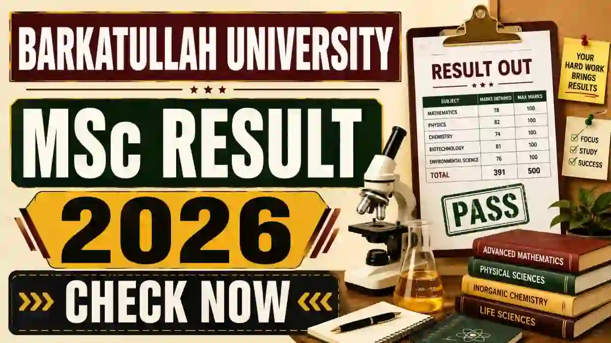 Barkatullah University MSc Result 2026 (Out) - Direct link to Check Result at bubhopal.ac.in