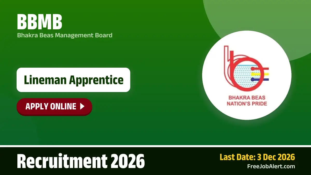 BBMB Lineman Apprentice Recruitment 2026 – Apply Online for 7 Posts