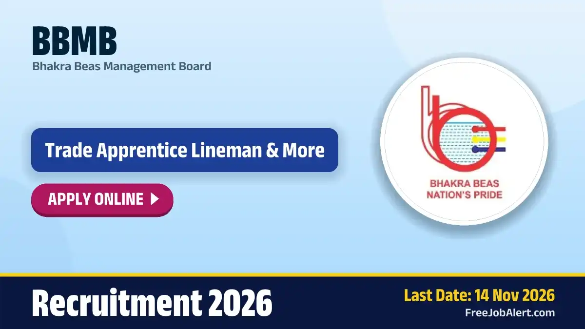 BBMB Recruitment 2026 – Apply Online for 9 Trade Apprentice Lineman, Trade Apprentice Electrician Posts BBMB Recruitment 2026 – Apply Online for 9 Trade Apprentice Lineman, Trade Apprentice Electrician Posts