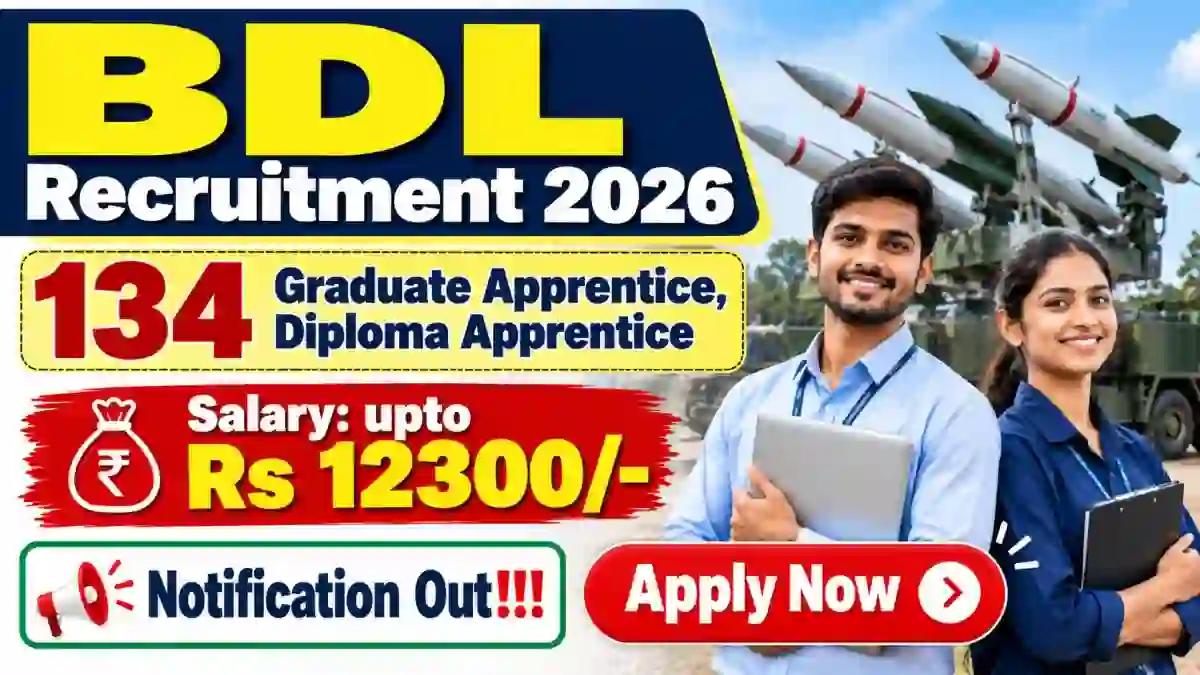 BDL Apprentice Recruitment 2026 Notification Out – Apply Online for 134 Graduate, Diploma Apprentice Posts