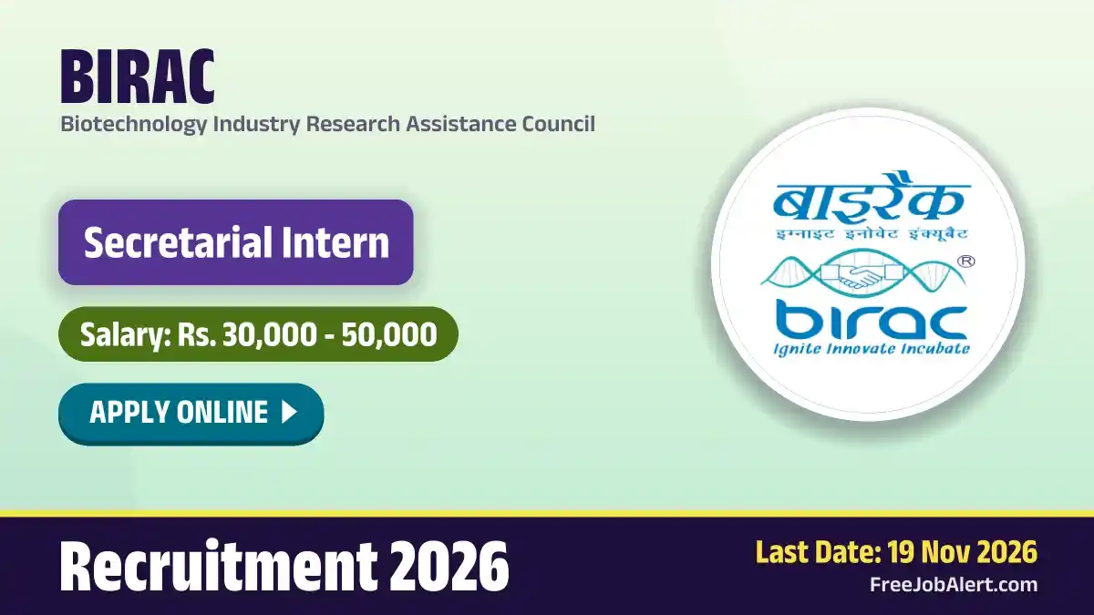 BIRAC Secretarial Intern Recruitment 2026 – Apply Online BIRAC Secretarial Intern Recruitment 2026 – Apply Online