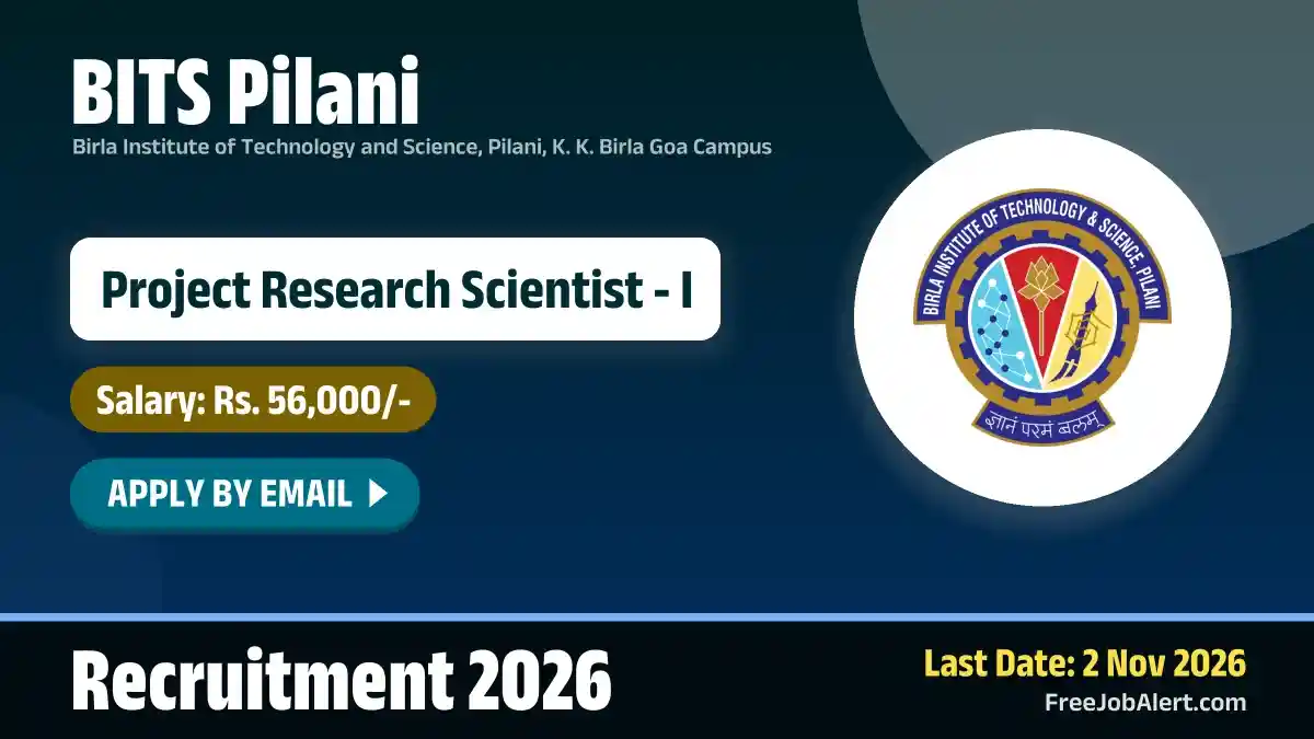 BITS Pilani Project Research Scientist I Recruitment 2026 – Apply Online