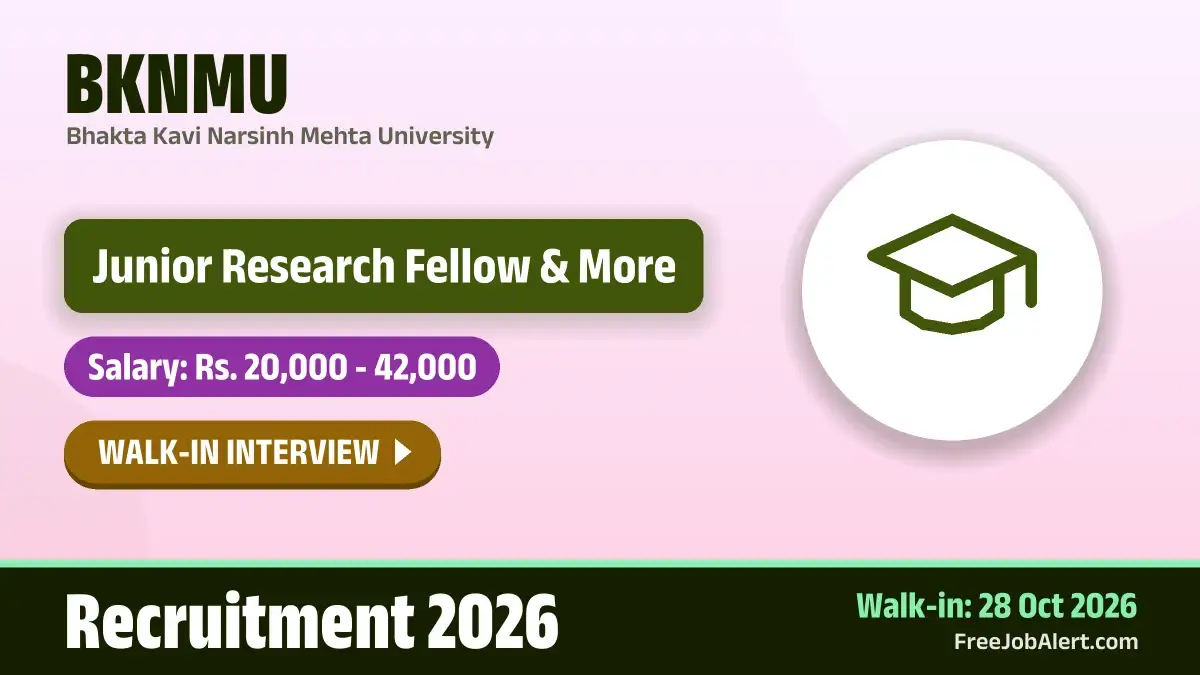 BKNMU Recruitment 2026 – Walkin for 8 Junior Research Fellow, Field Assistant and More Posts BKNMU Recruitment 2026 – Walkin for 8 Junior Research Fellow, Field Assistant and More Posts
