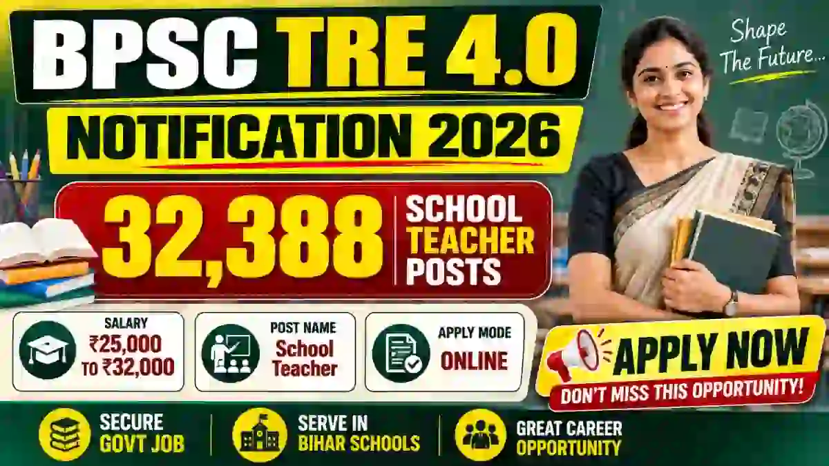BPSC TRE-4.0 Recruitment 2026 Notification Out - 32,388 School Teacher Posts, Apply Online from 1 September