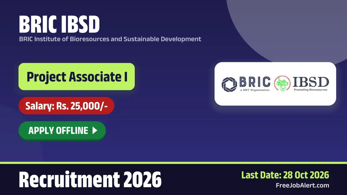 BRIC IBSD Project Associate I Recruitment 2026 – Apply Offline