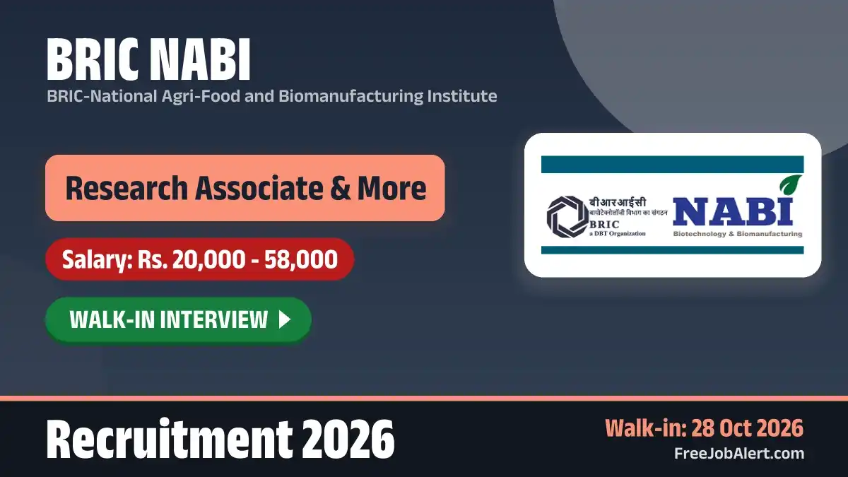 BRIC NABI Recruitment 2026 – Apply Online for 5 Research Associate, Senior Research Fellow and More Posts BRIC NABI Recruitment 2026 – Apply Online for 5 Research Associate, Senior Research Fellow and More Posts