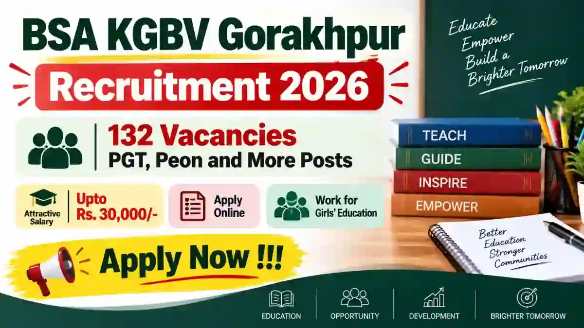 BSA KGBV Gorakhpur Recruitment 2026 Notification Out - Apply Offline for 132 PGT, Peon and More Posts