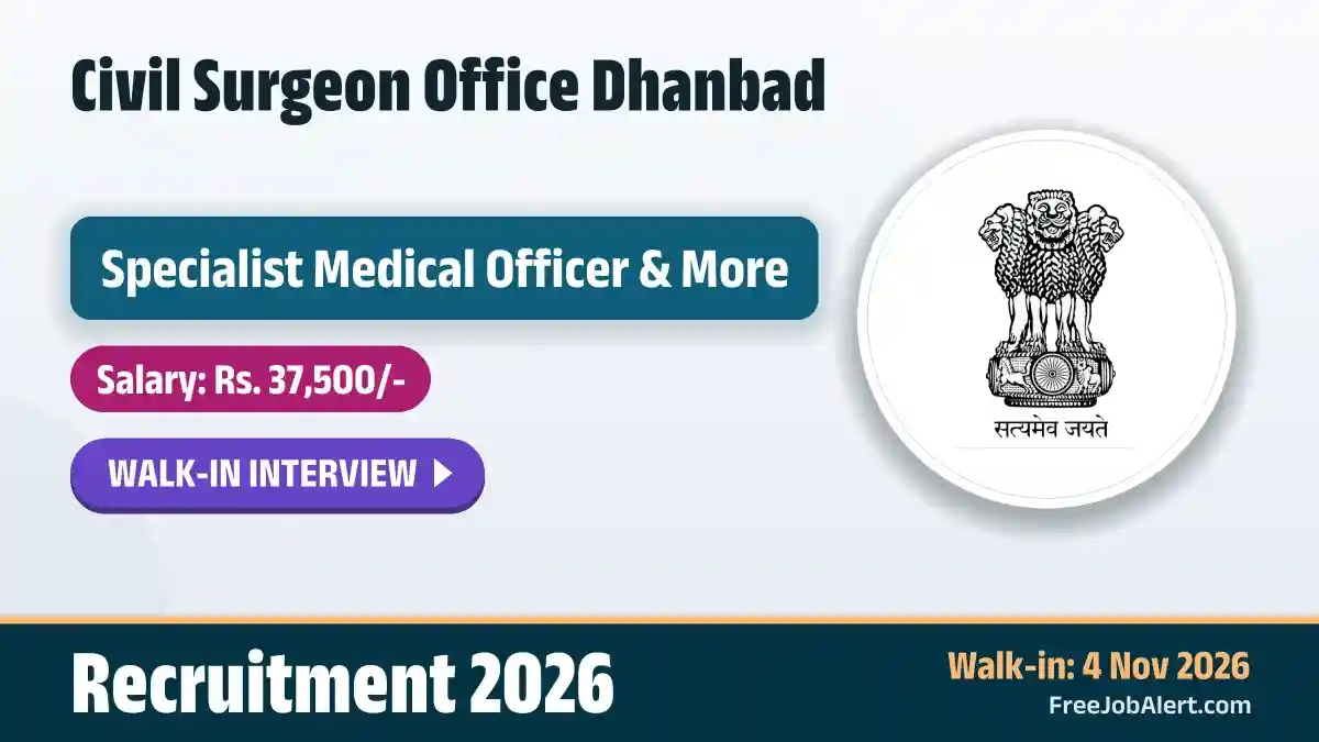 Civil Surgeon Office Dhanbad Recruitment 2026 – Walkin for 6 Dentist, Specialist Medical Officer Posts