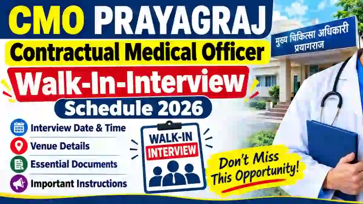 CMO Prayagraj Contractual Medical Officer Walk-In-Interview Schedule 2026 - Check Dates and Documents at prayagraj.nic.in CMO Prayagraj Contractual Medical Officer Walk-In-Interview Schedule 2026 - Check Dates and Documents at prayagraj.nic.in