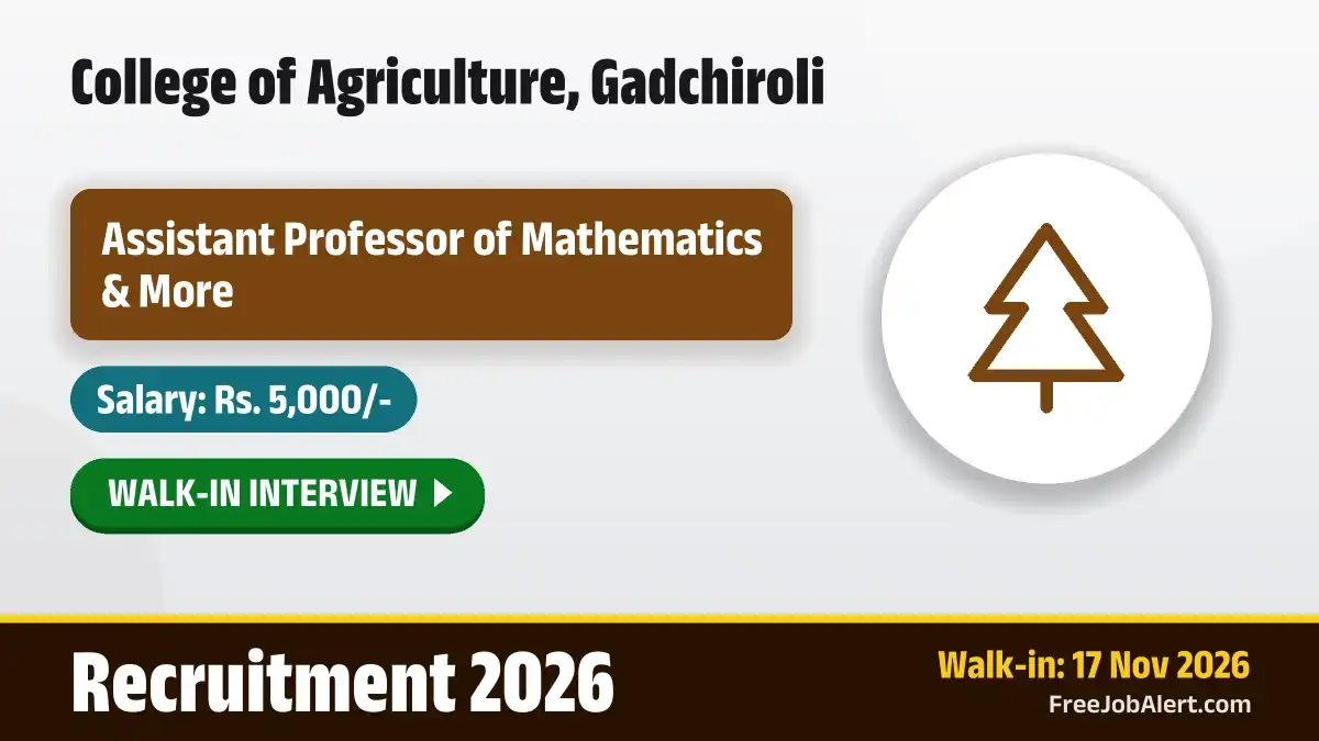 College of Agriculture, Gadchiroli Assistant Professor Recruitment 2026 – Walkin