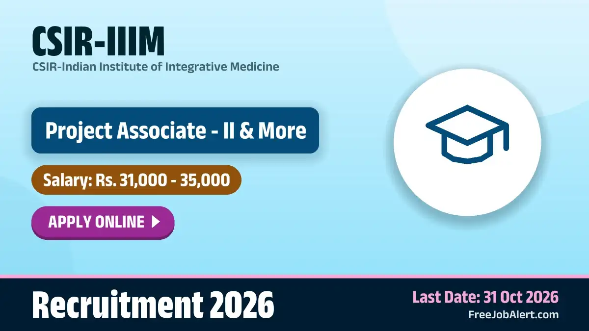 CSIR-IIIM Project Associate Recruitment 2026 – Apply Online CSIR-IIIM Project Associate Recruitment 2026 – Apply Online