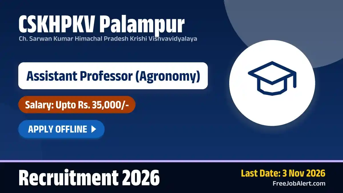 CSKHPKV Palampur Assistant Professor Recruitment 2026 – Apply Offline CSKHPKV Palampur Assistant Professor Recruitment 2026 – Apply Offline