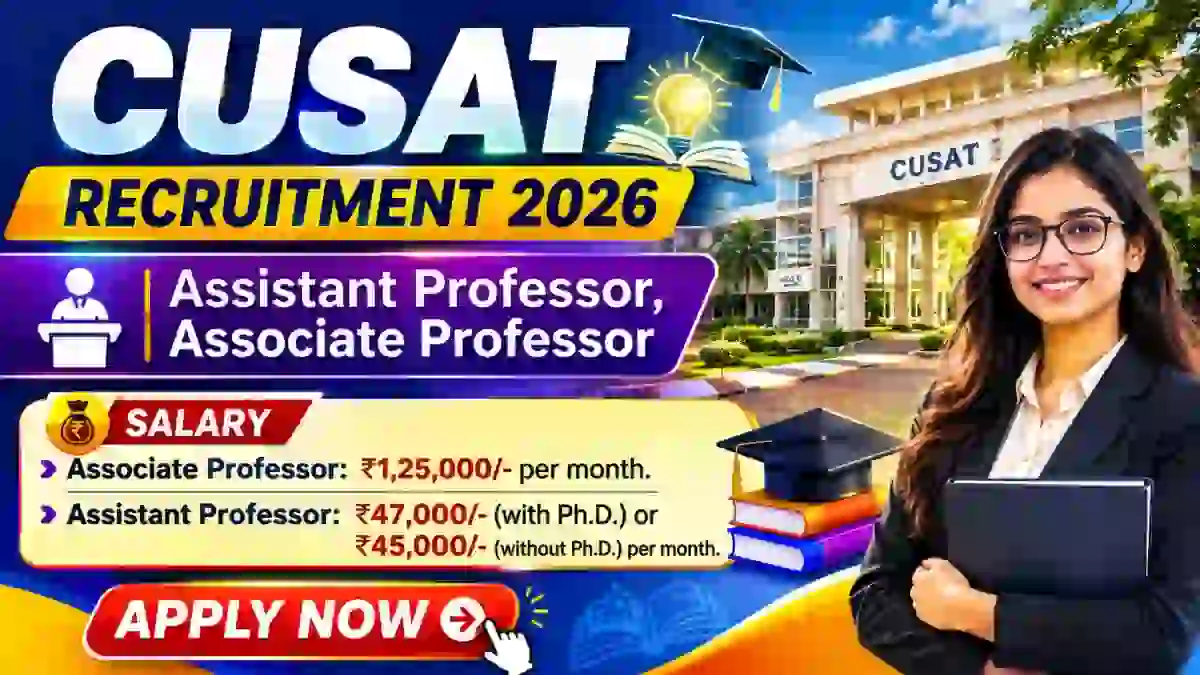CUSAT Recruitment 2026 - Apply Online for Assistant Professor, Associate Professor Posts