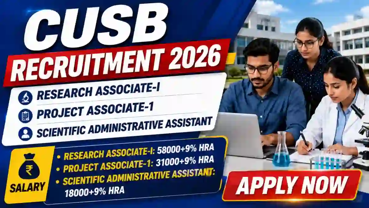 CUSB Recruitment 2026 - Apply Online for Research Associate I, Project Associate 1 and More Posts CUSB Recruitment 2026 - Apply Online for Research Associate I, Project Associate 1 and More Posts