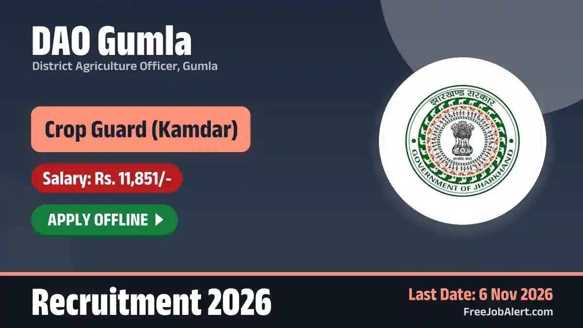 DAO Gumla Crop Guard Recruitment 2026 – Apply Offline for 11 Posts