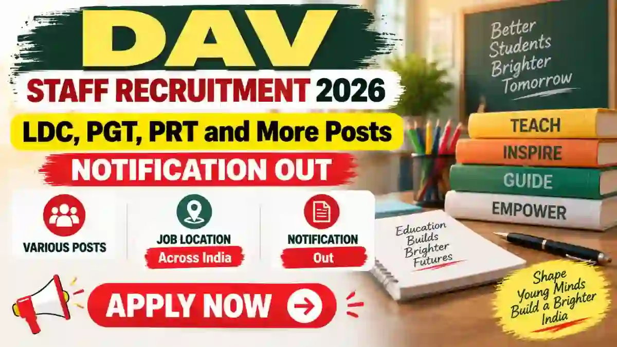 DAV Staff Recruitment 2026 Notification Out - Apply Online for LDC, PGT, PRT and More Posts DAV Staff Recruitment 2026 Notification Out - Apply Online for LDC, PGT, PRT and More Posts