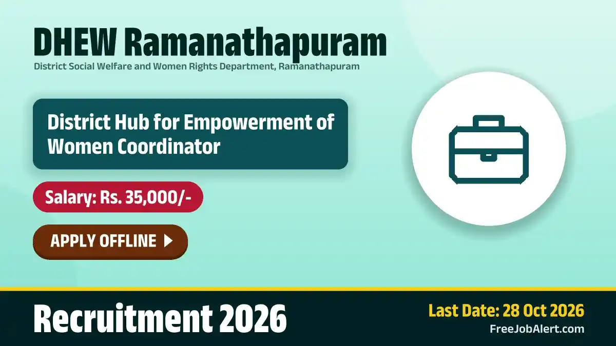 DHEW Ramanathapuram District Hub for Empowerment of Women Coordinator Recruitment 2026 – Apply Offline
