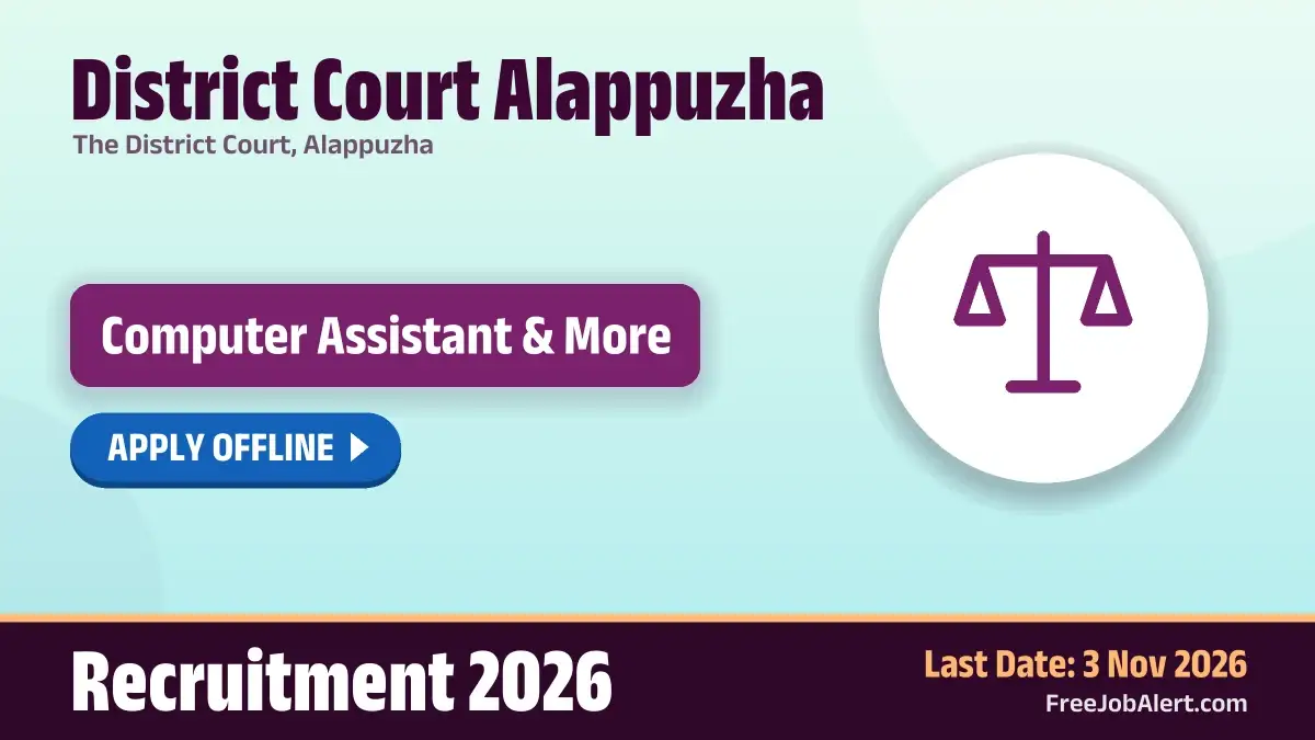 District Court Alappuzha Recruitment 2026 – Apply Offline for 4 Computer Assistant, Confidential Assistant and More Posts