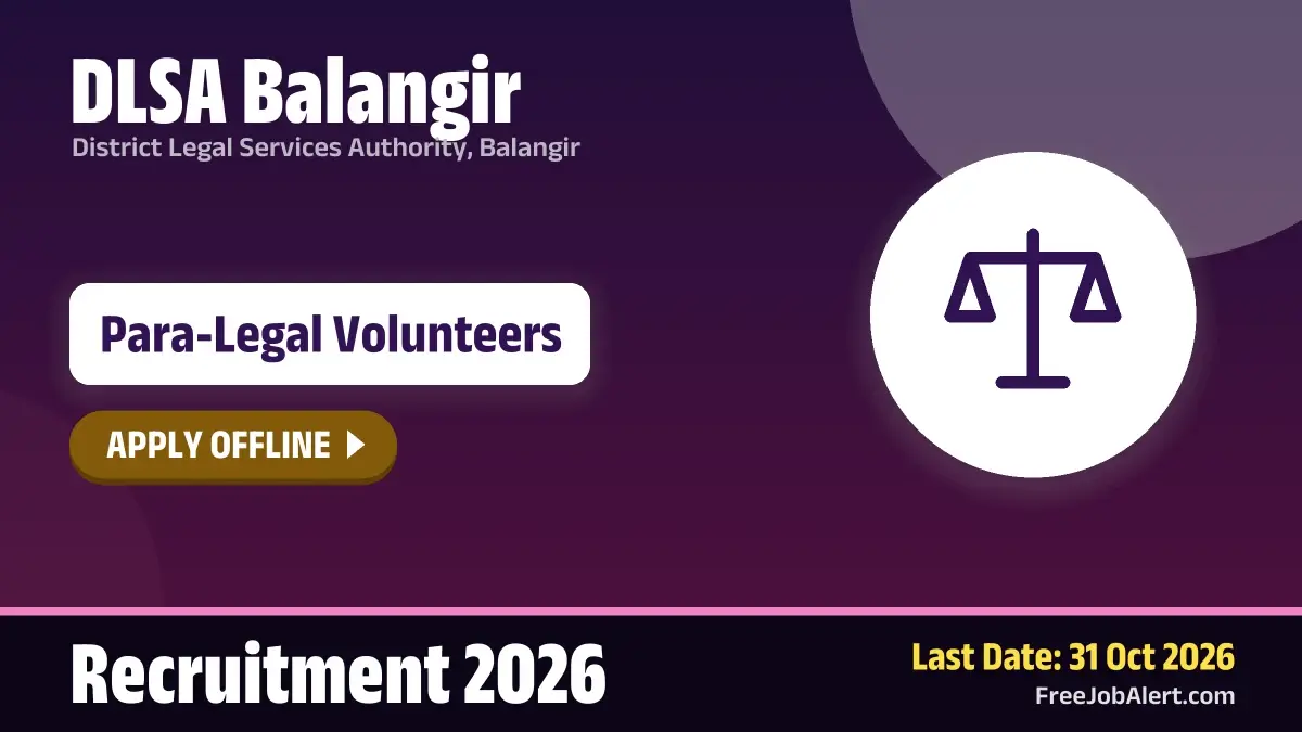 DLSA Balangir Para-Legal Volunteers Recruitment 2026 – Apply Offline DLSA Balangir Para-Legal Volunteers Recruitment 2026 – Apply Offline