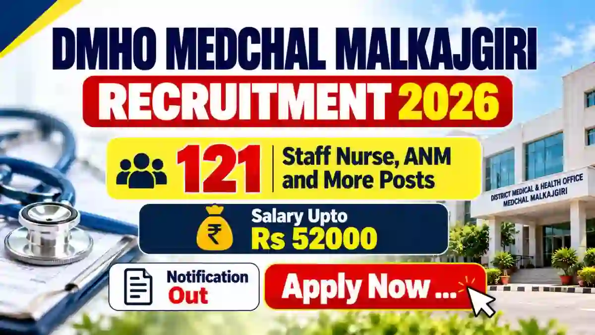 DMHO Medchal Malkajgiri Recruitment 2026 – Apply Offline for 121 Staff Nurse, ANM and More Posts DMHO Medchal Malkajgiri Recruitment 2026 – Apply Offline for 121 Staff Nurse, ANM and More Posts