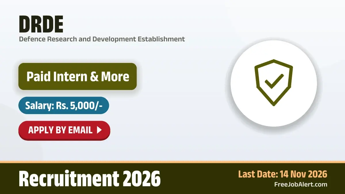DRDE Recruitment 2026 – Apply Online for 8 Paid Intern Posts