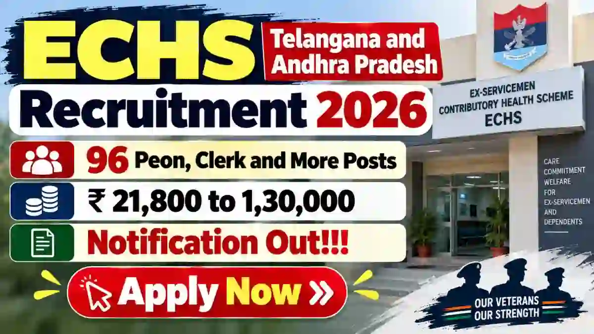 ECHS Telangana and Andhra Pradesh Recruitment 2026 - Apply Offline for 96 Peon, Clerk and More Posts