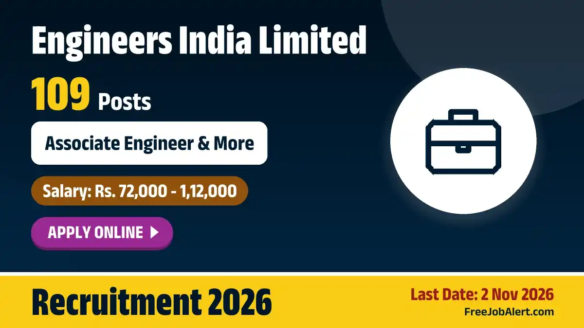 EIL Recruitment 2026 – Apply Online for 109 Associate Engineer, Associate Officer Posts EIL Recruitment 2026 – Apply Online for 109 Associate Engineer, Associate Officer Posts