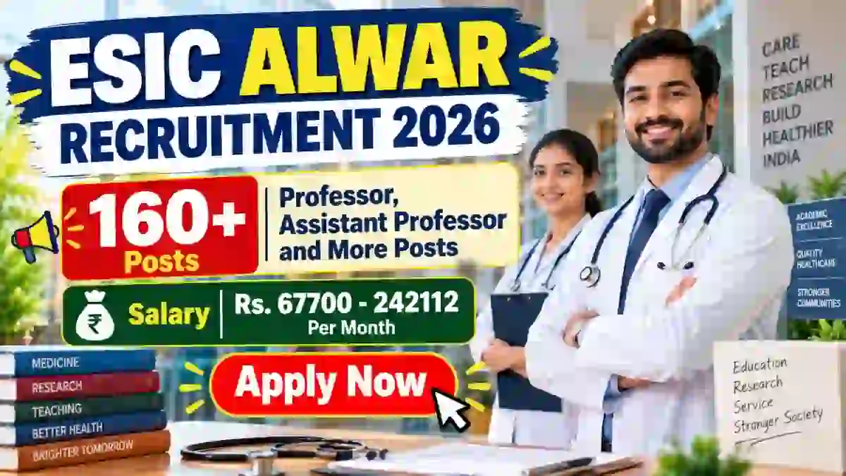 ESIC Alwar Recruitment 2026 - Apply Walkin for 167 Professor, Assistant Professor and More Posts