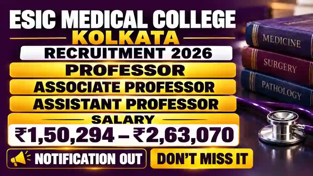 ESIC Medical College Kolkata Recruitment 2026 - Walkin for 24 Professor, Associate Professor, Assistant Professor Posts