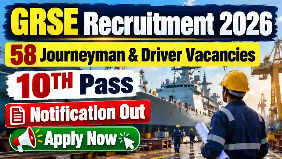 GRSE Recruitment 2026 - Apply Online for 58 Journeyman and Driver Posts