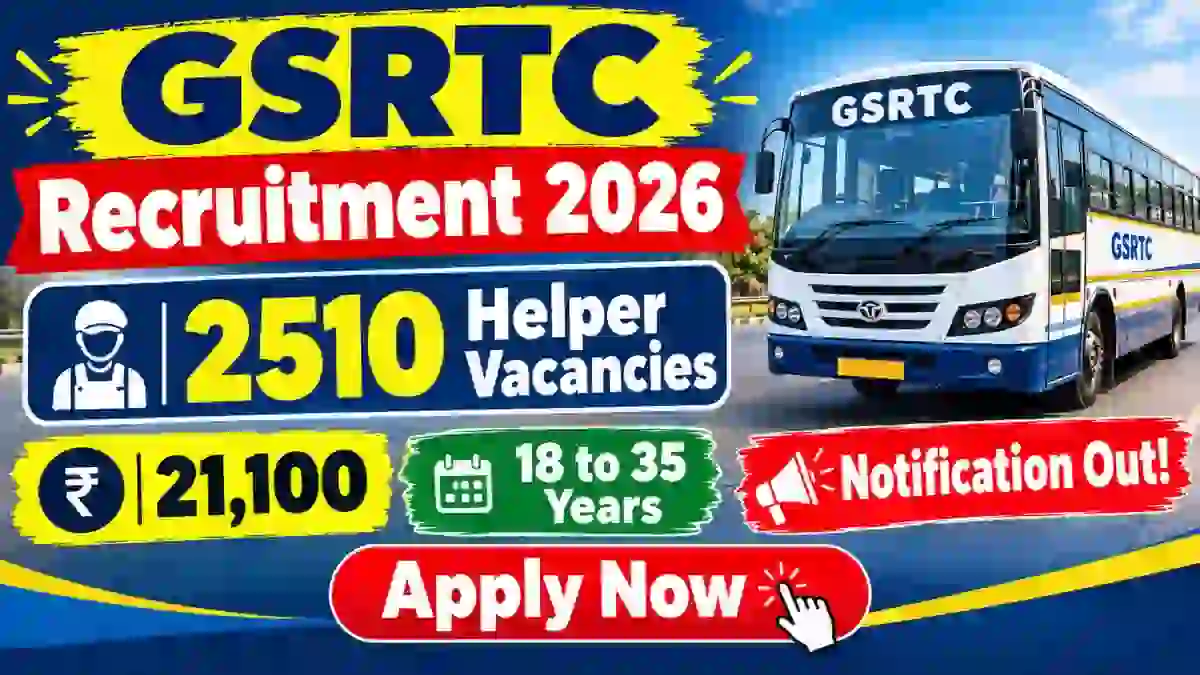 GSRTC Helper Recruitment 2026 Notification Out - Apply Online for 2,510 Posts