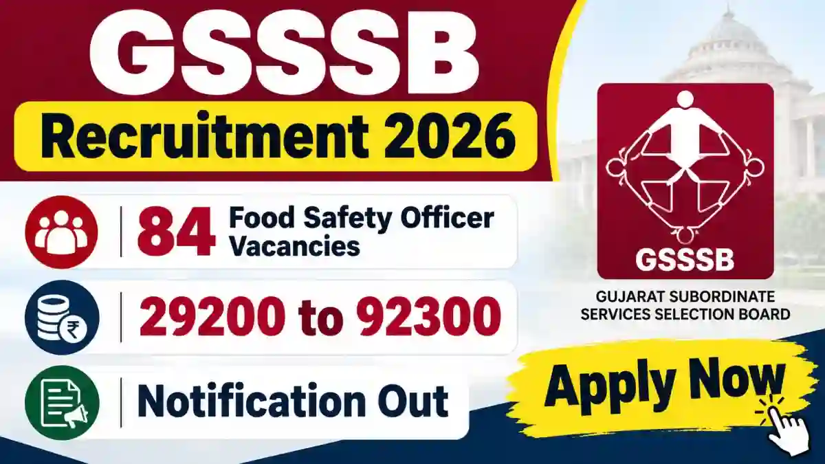GSSSB FSO Recruitment 2026 Notification Out – Apply Online for 84 Food Safety Officer Posts GSSSB FSO Recruitment 2026 Notification Out – Apply Online for 84 Food Safety Officer Posts