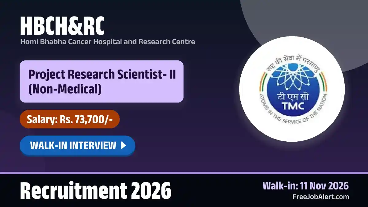 HBCH&RC Project Research Scientist II Recruitment 2026 – Walkin HBCH&RC Project Research Scientist II Recruitment 2026 – Walkin